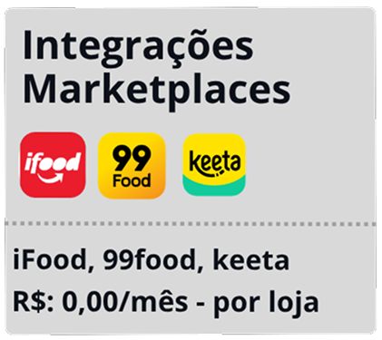 Integrações iFood, 99Food, Keeta